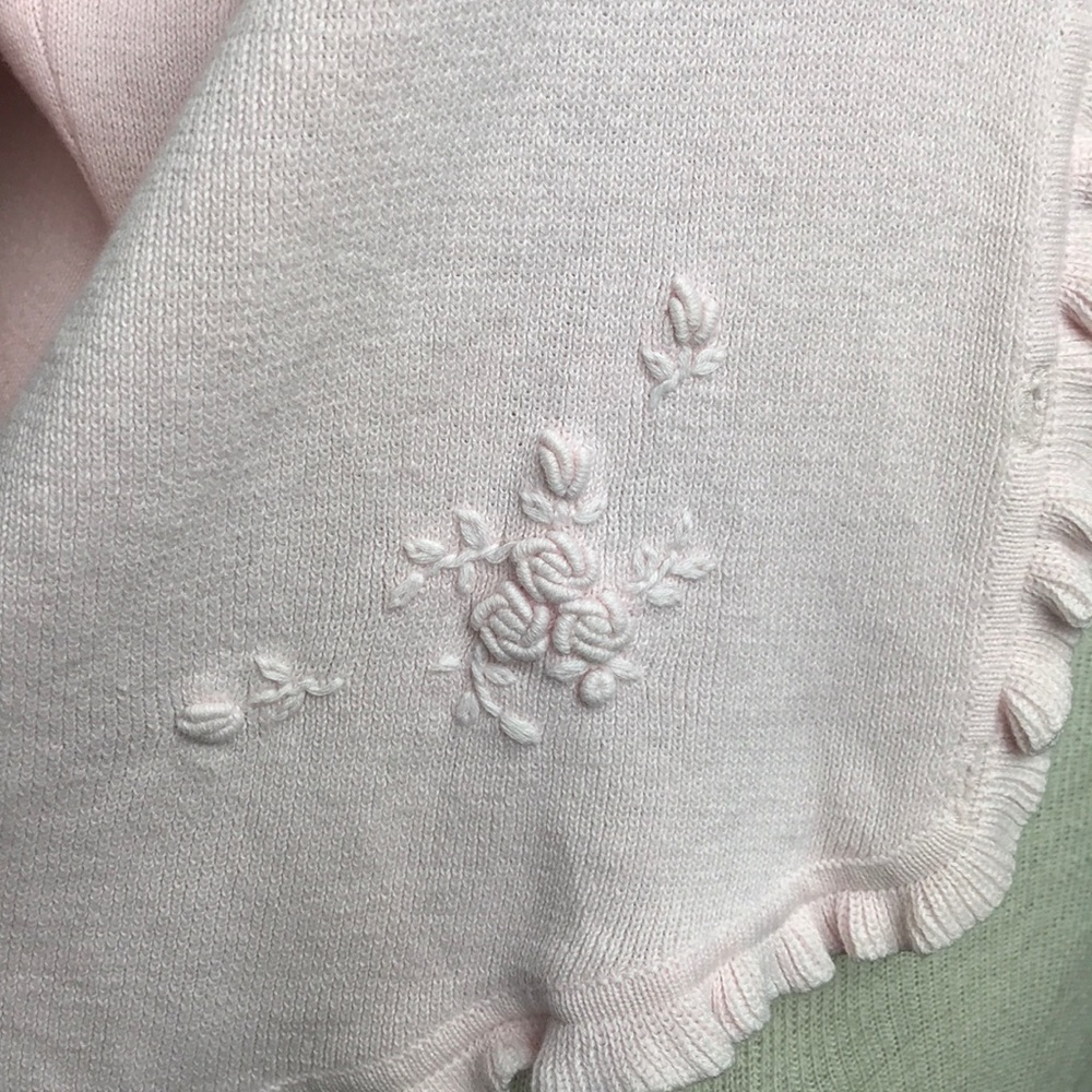 Baby Pink Button Up Girls Spring Ruffle Sweater - Picture 3 of 8
